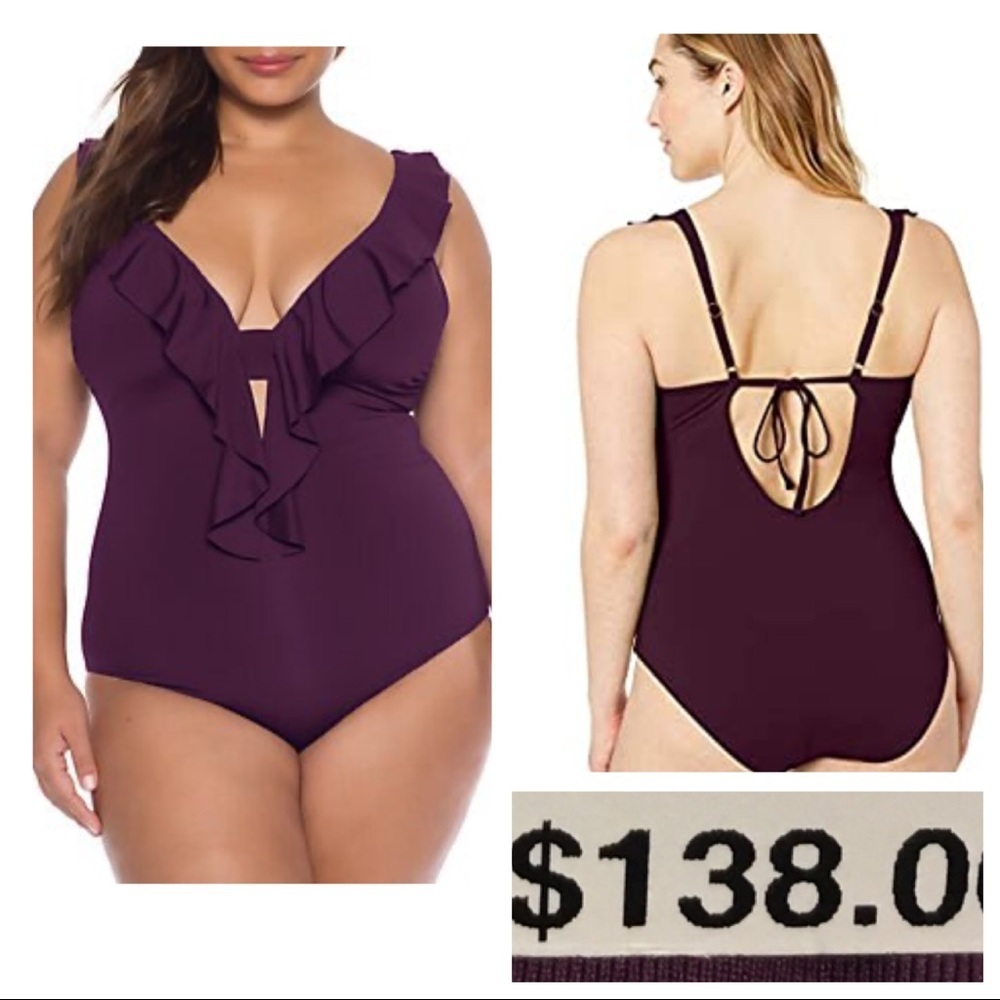 NWT! Becca Plus Size Color Code Ruffled One Piece